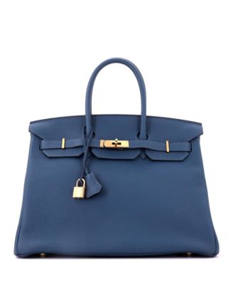 Pre-Owned Hermes Birkin 35 Handbag Blue Togo with Gold Hardware