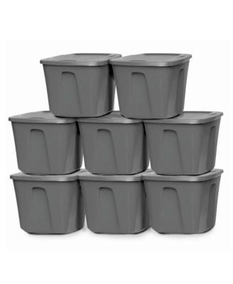 18-Gallon Stackable Plastic Storage Tote Container with Snap-On Lid, 8 Pack