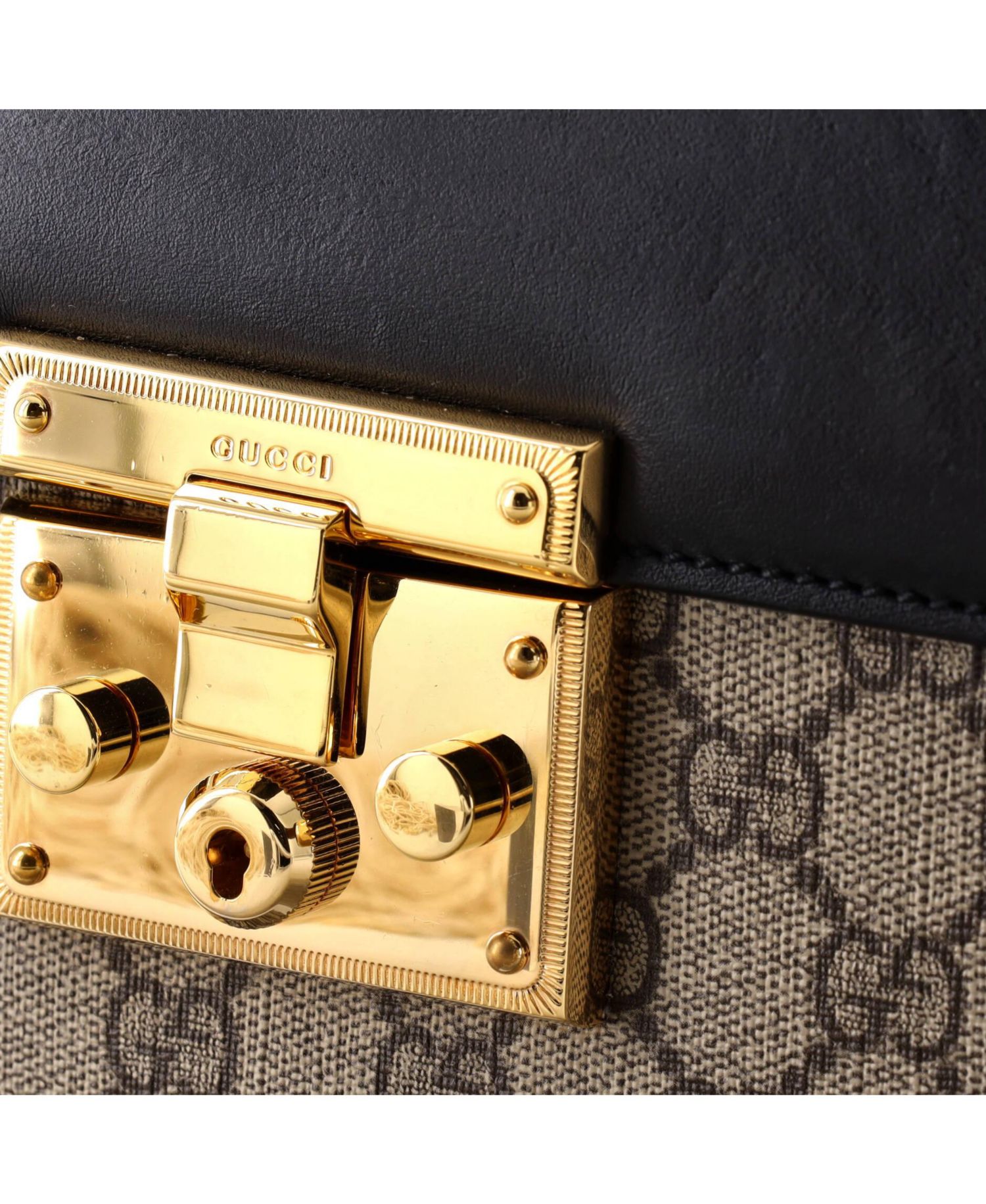 Small Padlock Top Handle Bag GG Coated Canvas and Leather