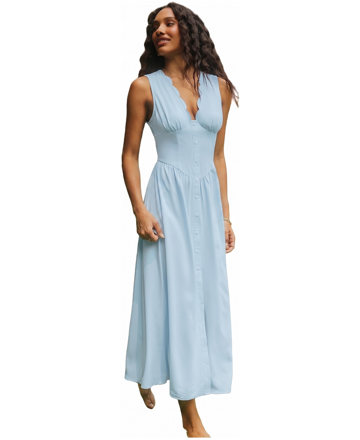 Cupshe Women's Scalloped V-Neck Sleeveless Midi Dress