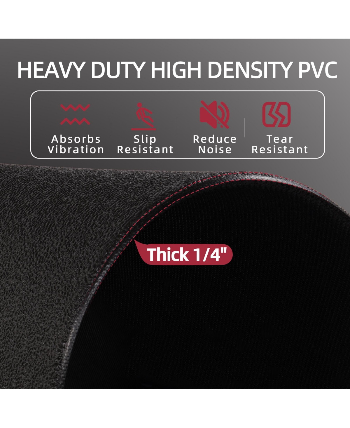 Fitvids High-Density Home Gym Equipment Mat, 1/4-Inch Nonslip Pvc Floor Protector for Treadmills, Exercise Bikes, and Fitness Equipment, 4' x 8'