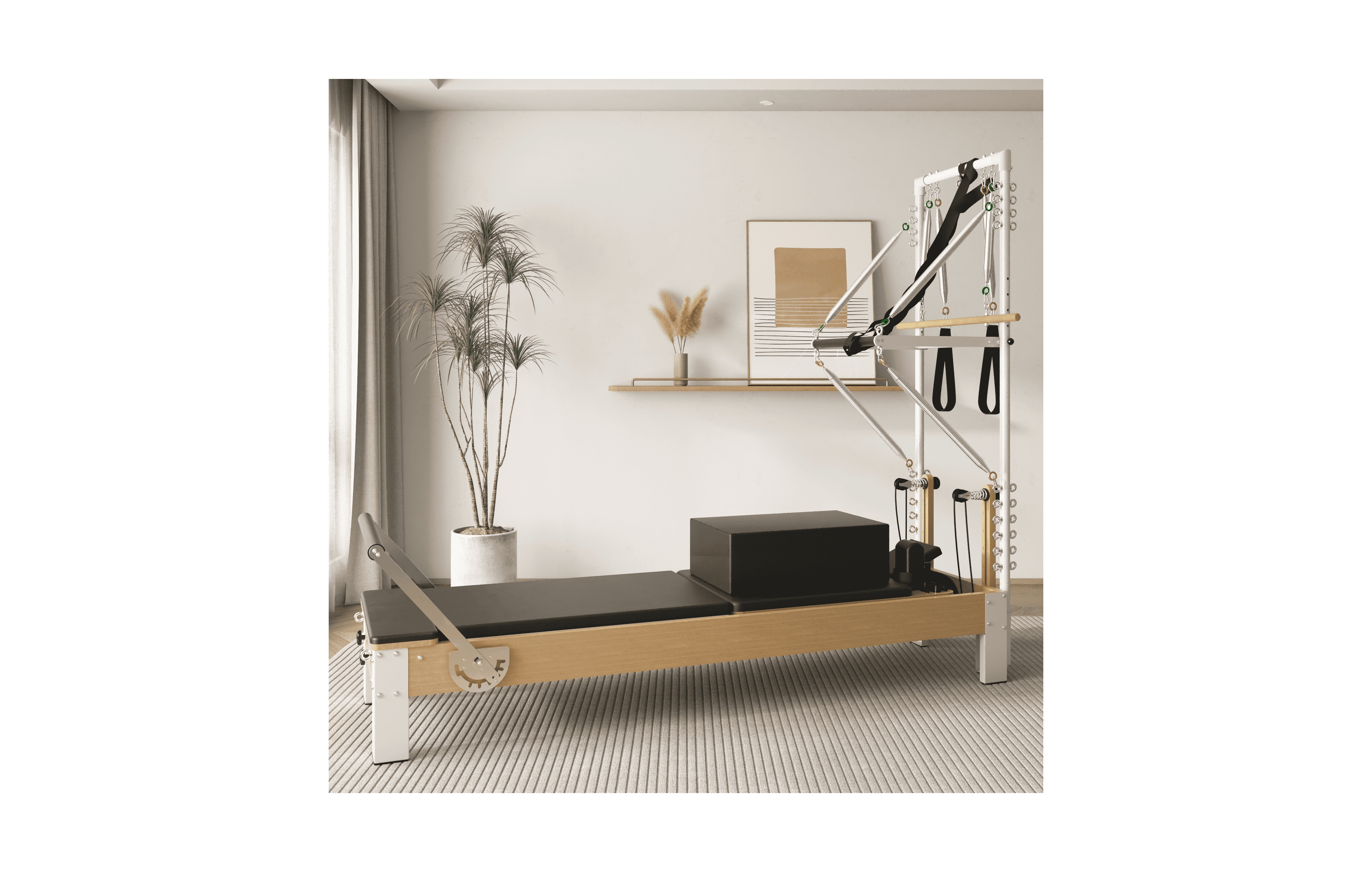 Syedee Pilates Reformer, Wooden Pilates Reformer Machine, Pilates Equipment for Home Workout and Studio, with Reformer Accessories, Sitting Box
