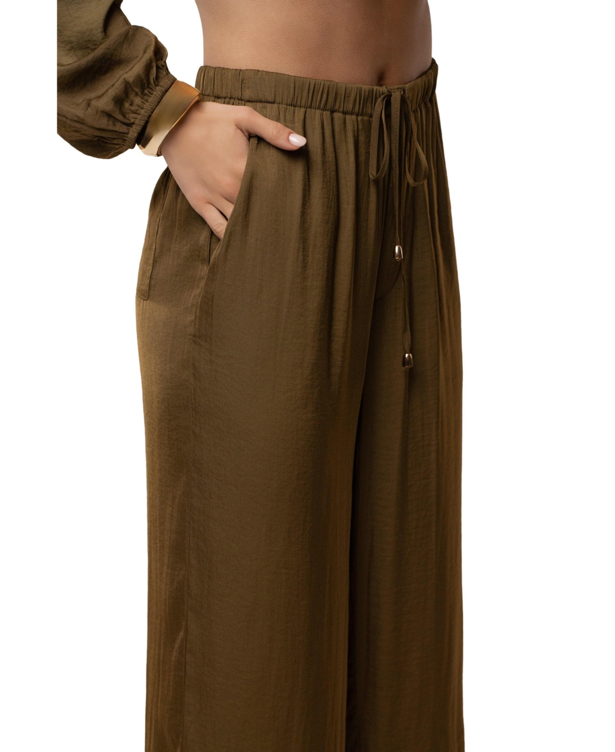 Jluxlabel Women's Seaside Glow High-Waisted Wide-Leg Satin Pants