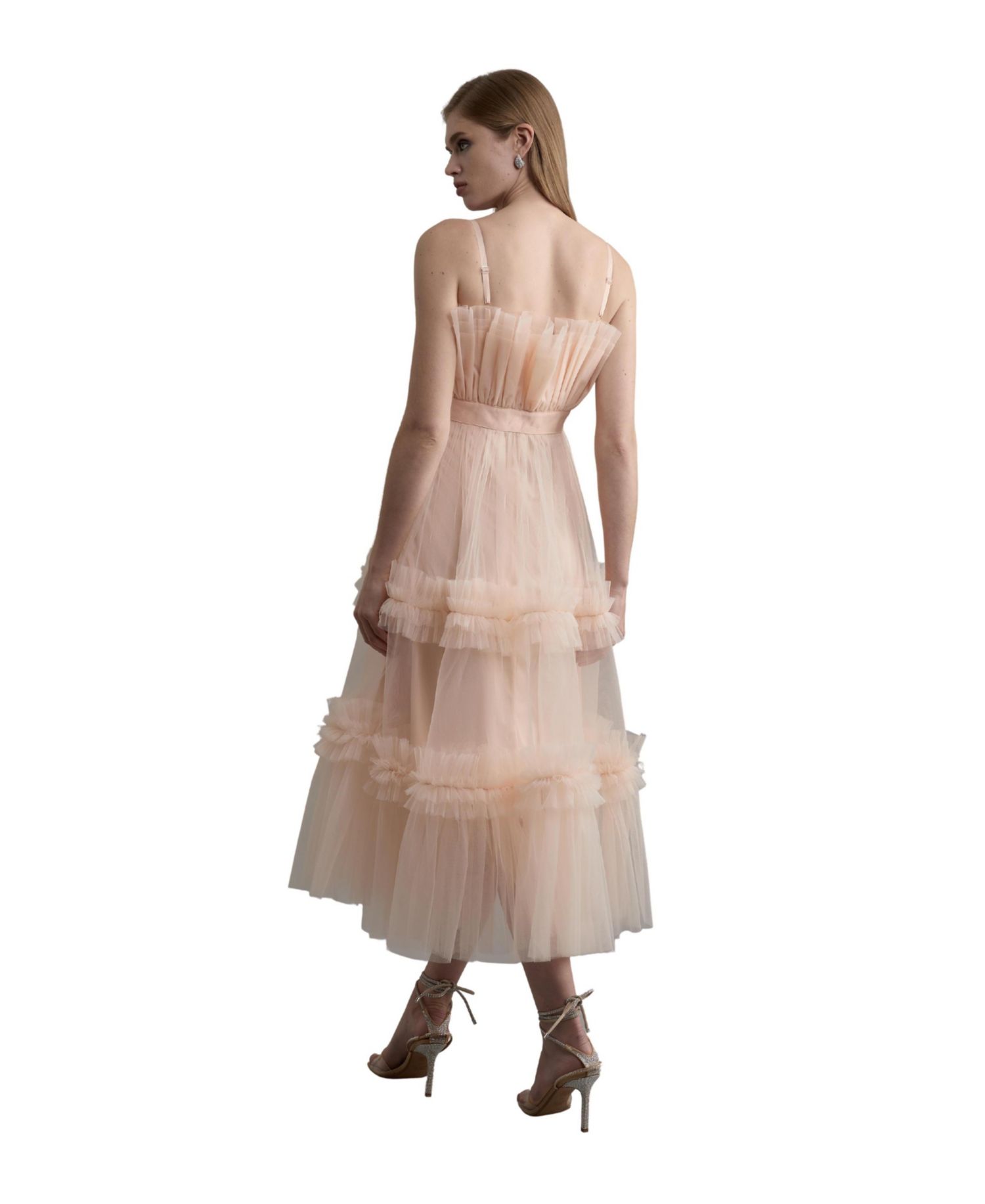 Women's Square Neck Tiered Tulle Midi Dress