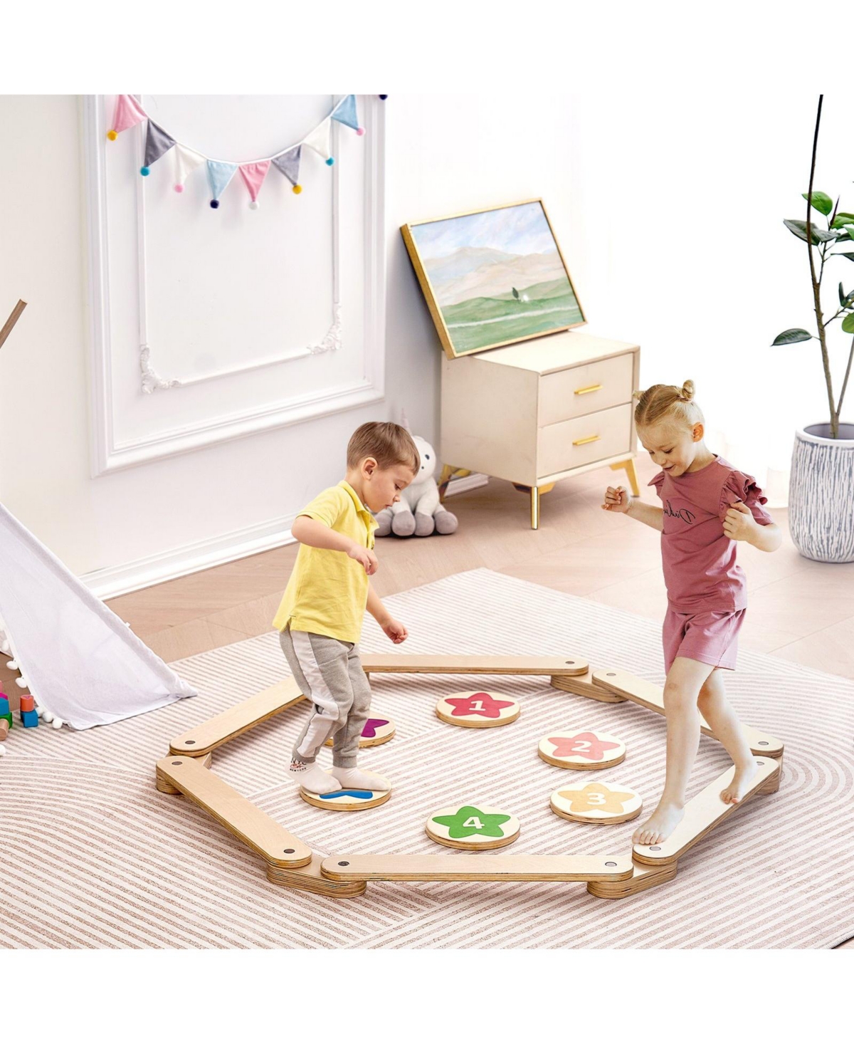 Slickblue 6 Pieces Wooden Balance Steppingstones for Kids Ages 2-6