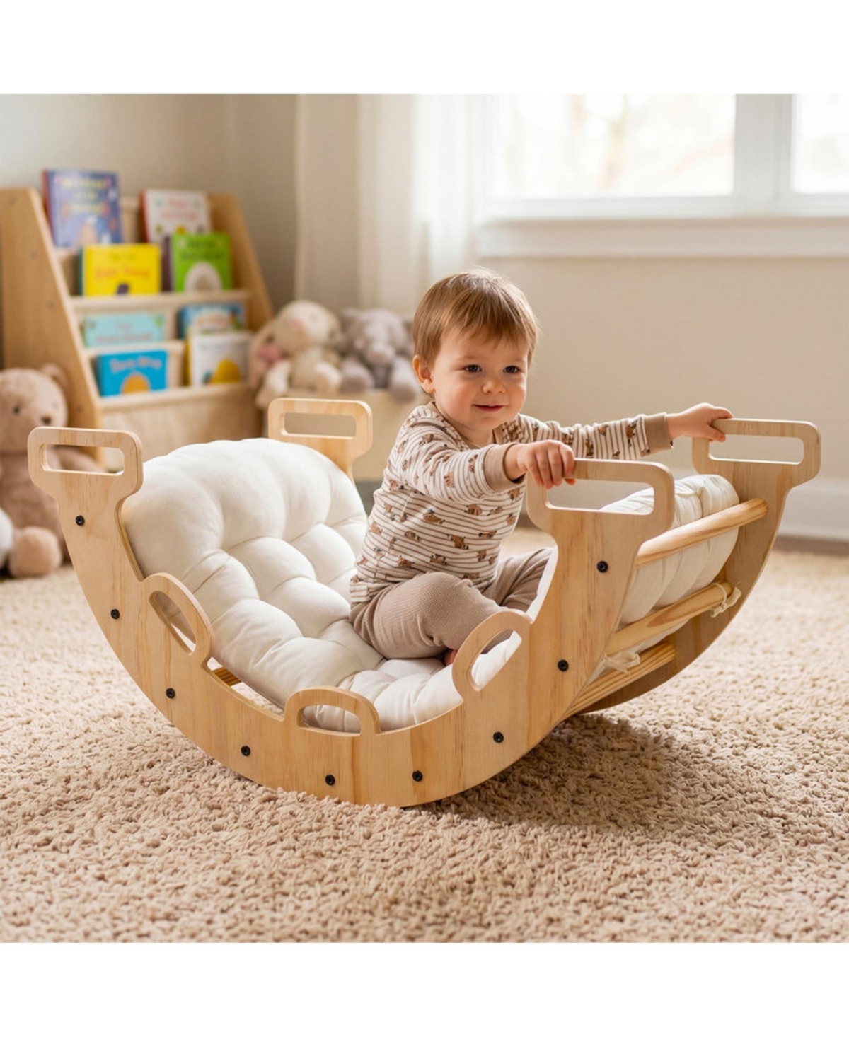Sugift 3-in-1 Wooden Rocking Climbing Arch with Removable Cushion, 32" x 19" x 15", 110 Lbs, Ages 1+