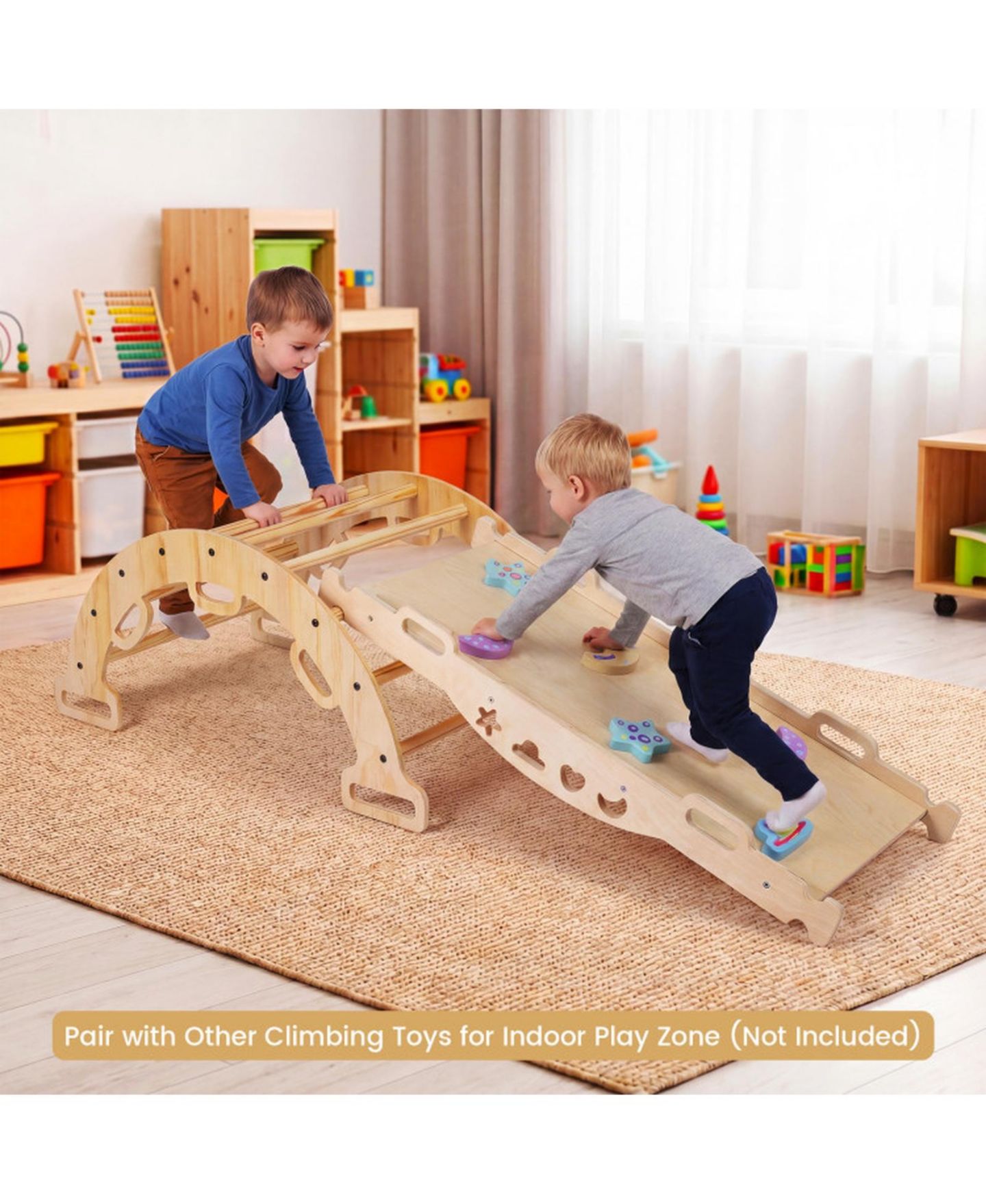 Детская игрушка SUGIFT 3-in-1 Wooden Rocking Climbing Arch with Removable Cushion, 32" x 19" x 15", 110 Lbs, Ages 1+, цвет: Натуральный — фото 10