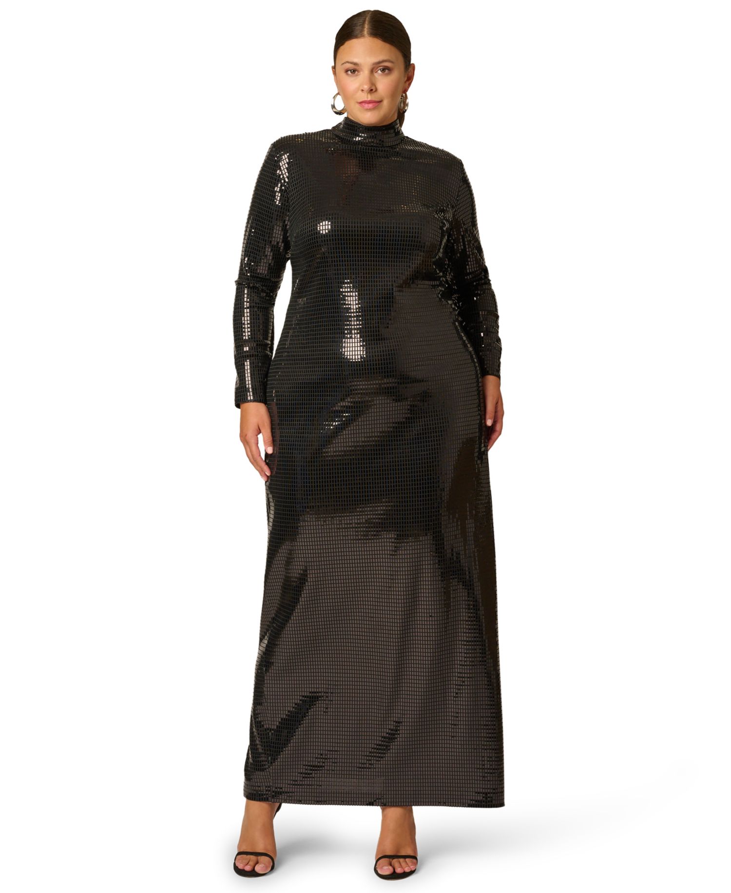 Plus Size Sequin Open-Back Cutout Long Dress