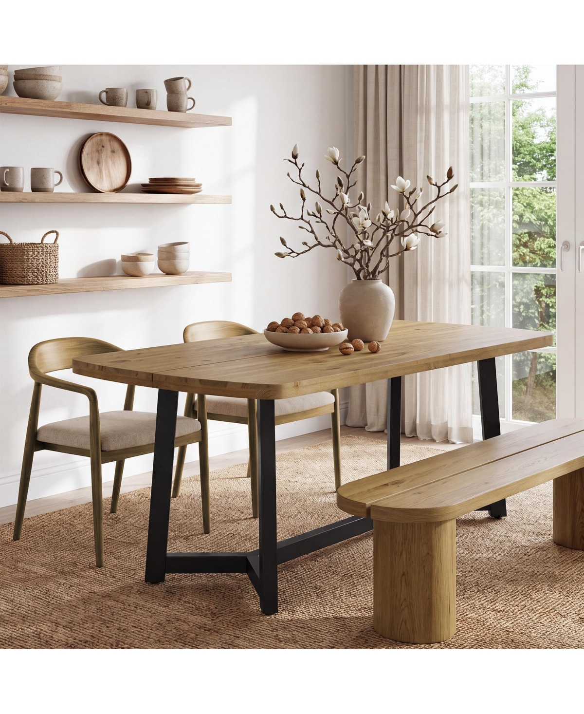 Tribesigns 63" Farmhouse Pine Solid Wood Dining Table with Metal Frame
