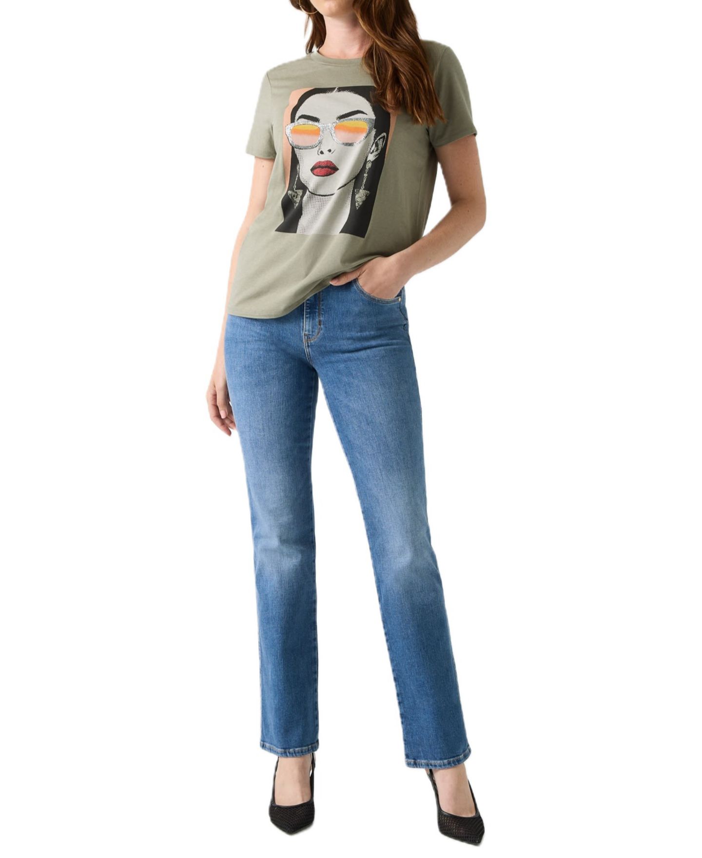 Женская футболка GUESS Sunglass Mood Easy Retro Graphic, цвет: Зелёный — фото 2