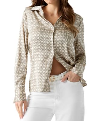 Women's Concetta Satin Wrap Collared V-Neck Long-Sleeve Blouse
