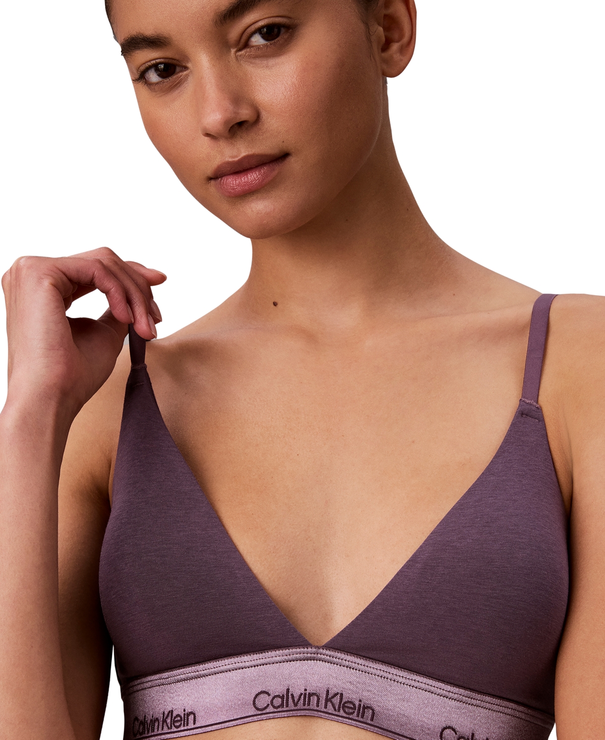 Calvin Klein Women's Icon Cotton Modal Shine Lightly Lined Triangle Bralette - Purple - M
