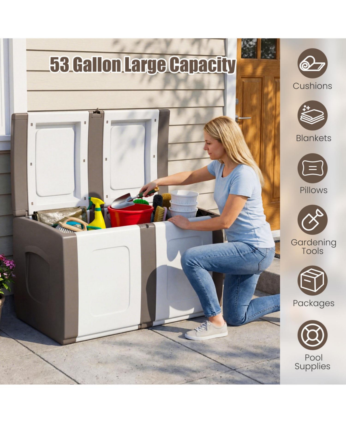 Mecale 53-Gallon Deck Box, Outdoor Storage Container with Lockable Lid