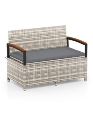 46-Gallon Storage Bench, Outdoor Loveseat with Acacia Wood Armrests