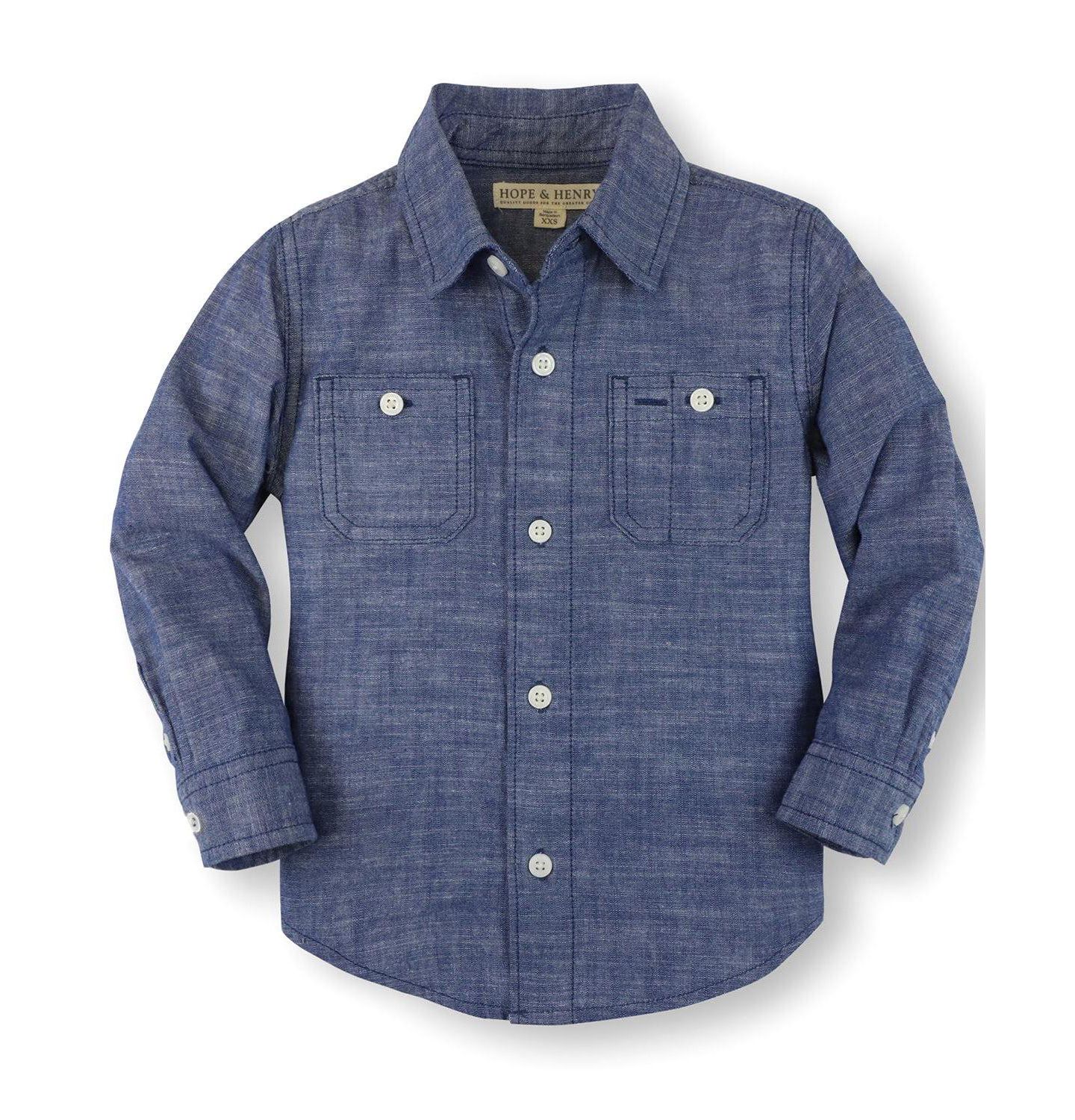 Рубашка Hope & Henry Organic Long Sleeve Chambray Shirt для мальчиков, цвет: Синий шамбре — фото 1