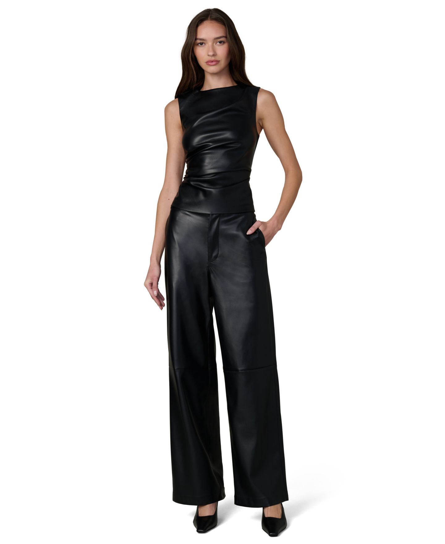 Женский топ Joe's Jeans The Meg Faux-Leather Ruched Sleeveless Top, цвет: Чёрный — фото 2