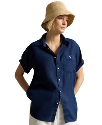 Women's Oversize Fit Linen Short-Sleeve Shirt