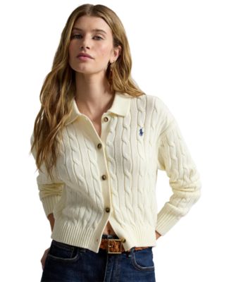 Women's Polo Collar Long-Sleeve Cardigan