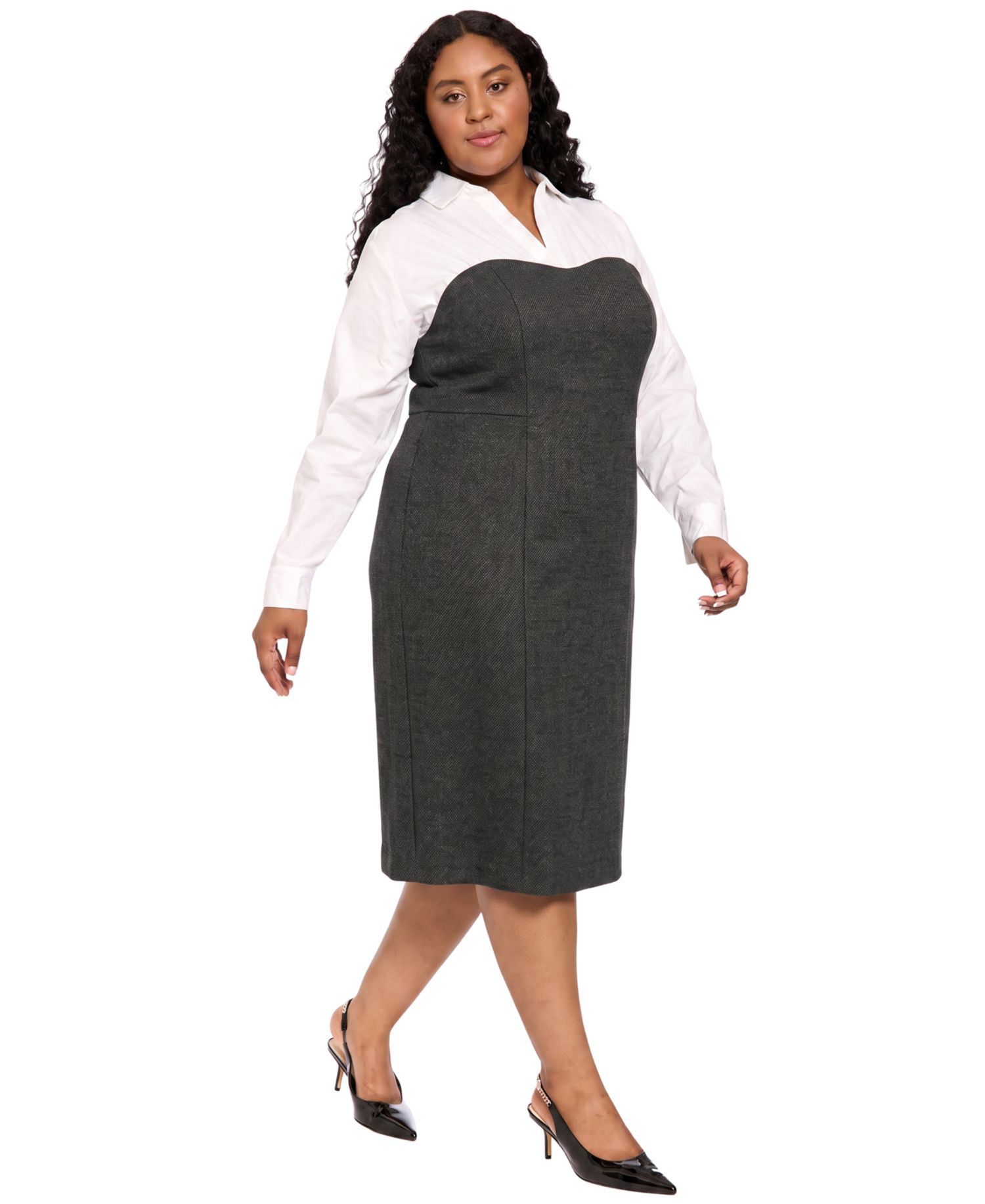 Plus Size Long-Sleeve Midi Sheath Dress