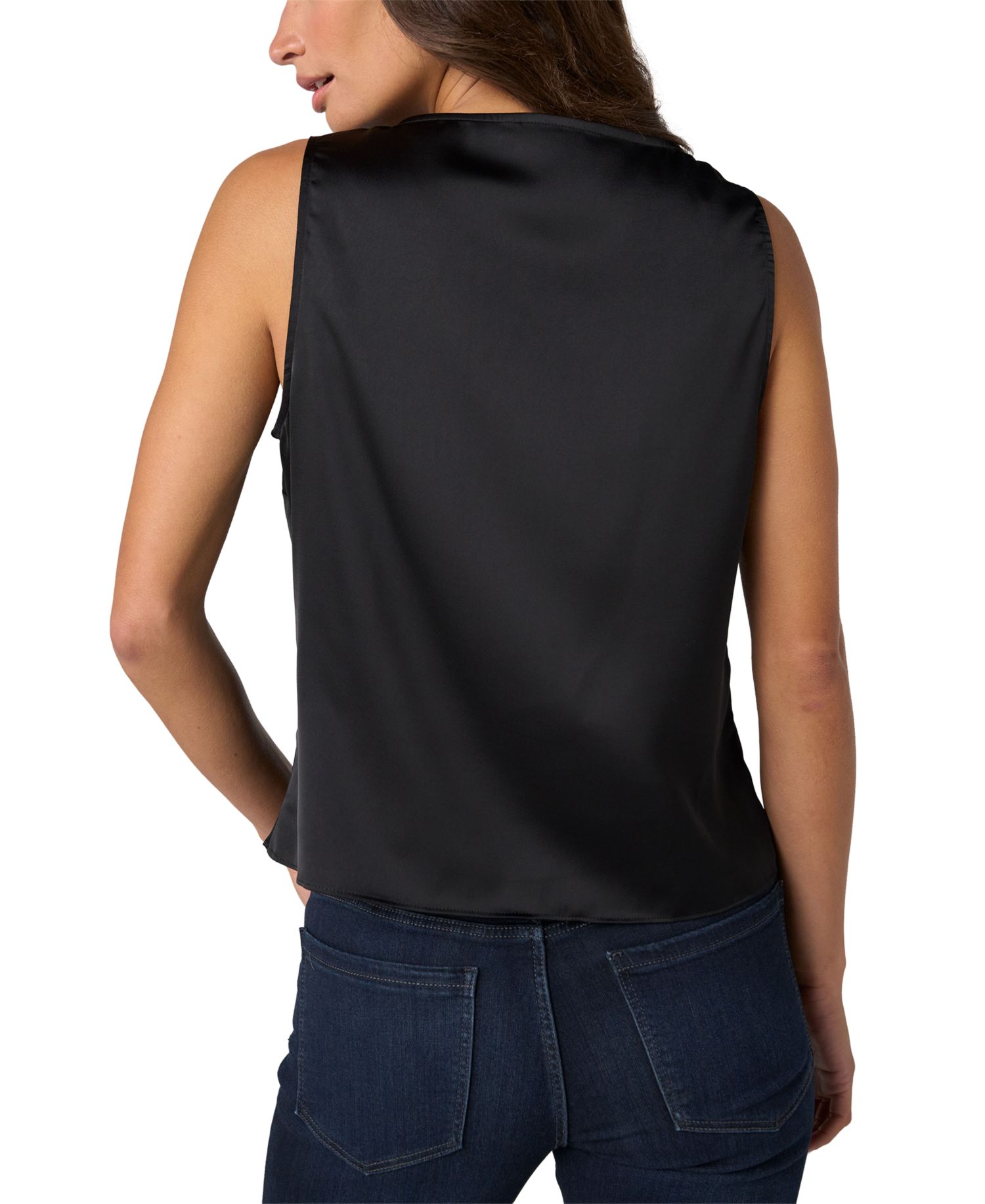 Petite V-Neck Lace-Trimmed Matte Satin Tank Top
