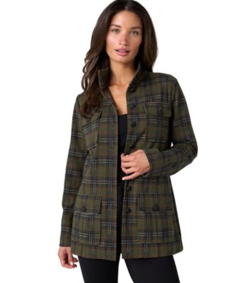 Women's Tartan-Plaid Funnel-Neck Jacket