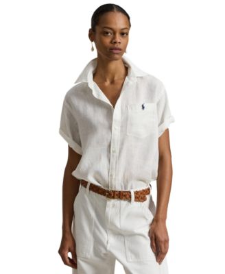 Women's Oversize Fit Linen Short-Sleeve Shirt