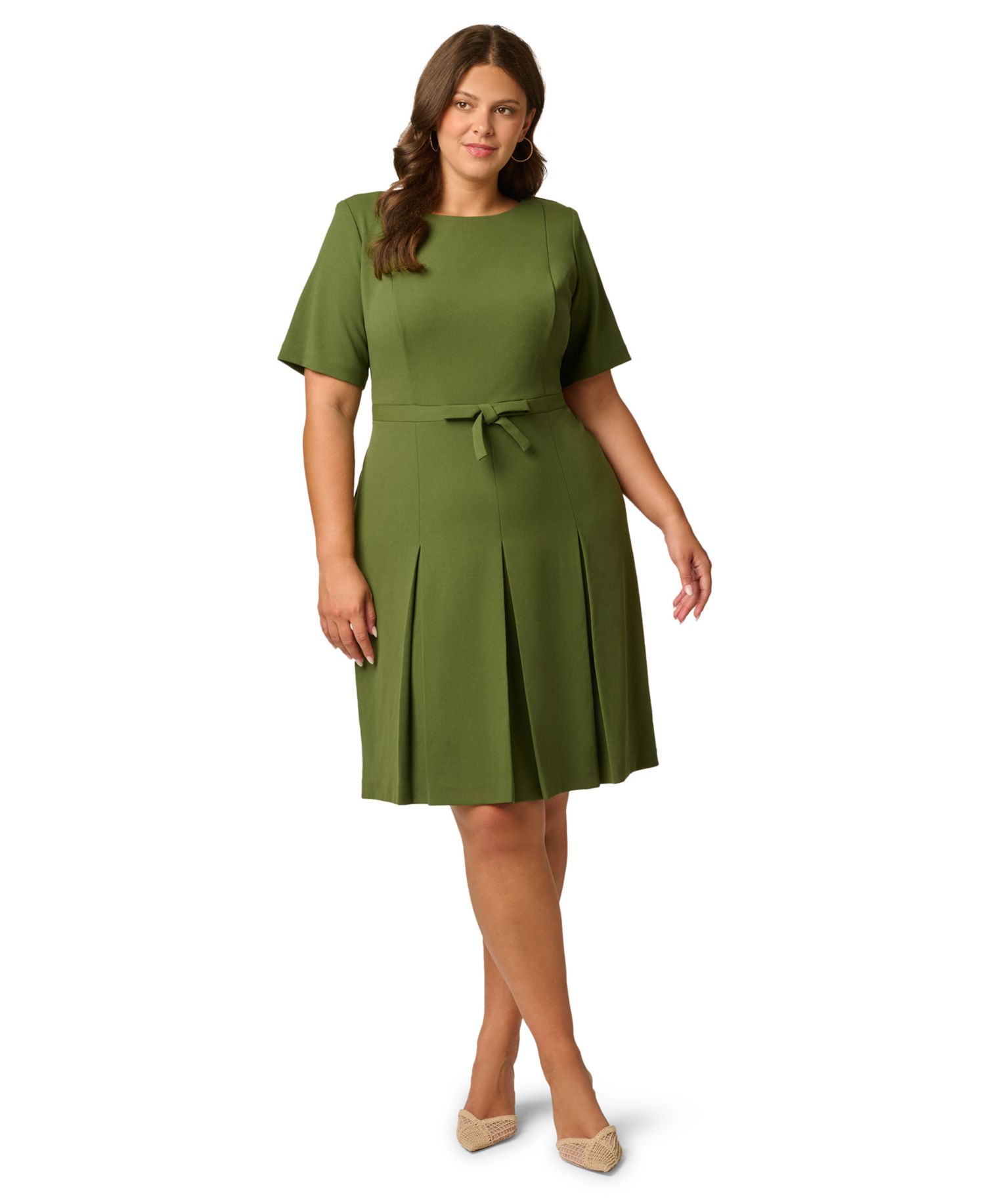 Plus Size Fit & Flare Pleated Bow Dress