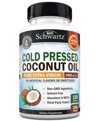 Coconut Oil Capsules 2000mg, Extra Virgin Unrefined Cold Pressed, MCT Rich, for Healthy Skin, Nails, Hair Growth, Digestion, 240 Count