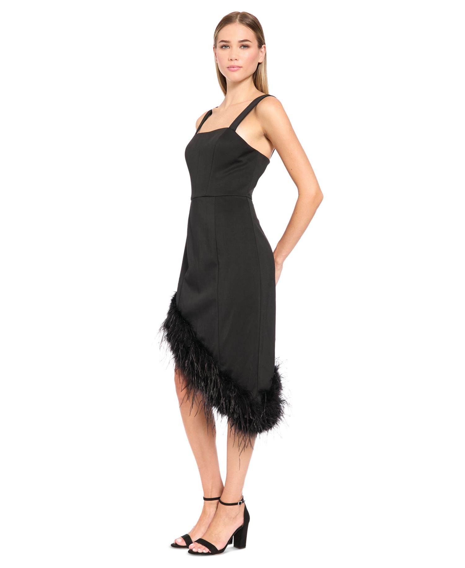 Women's Mini Asymmetrical Feather-Trim Dress