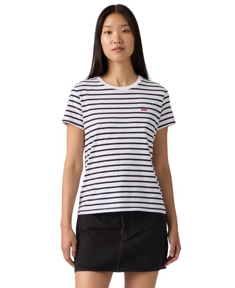 Женская футболка Levi's The Perfect Crew Neck Cotton, цвет: Полосатый белый тёмно-синий