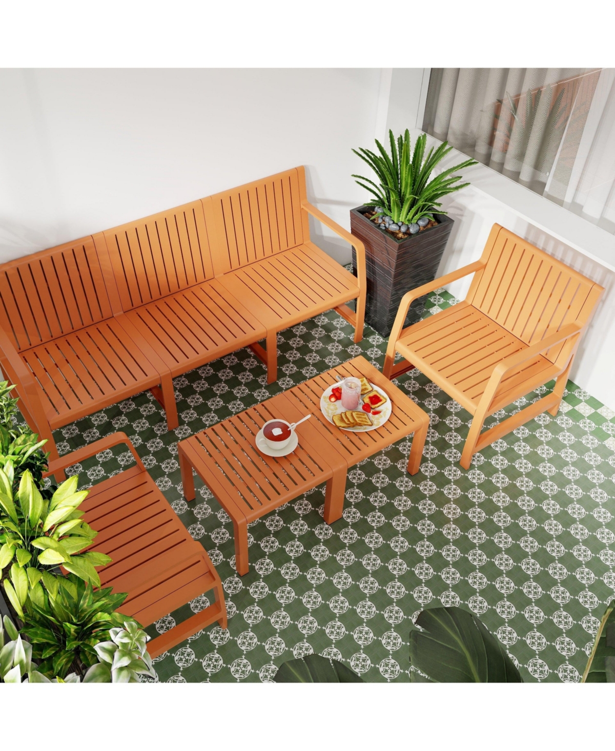 Mondawe 5 Piece Outdoor Furniture Set 3-Seater Sofa 2 Chairs and Coffee Tables