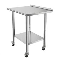 24 x 30 In Mobile Stainless Steel Work Table with Wheels and Backsplash for Kitchen Prep