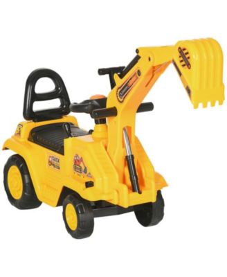 Ride On Excavator Pull Cart - Kids Digger Ride on Truck with Horn, Under Seat Storage, Sit and Scoot Pretend Play Construction Car for Ages 18M