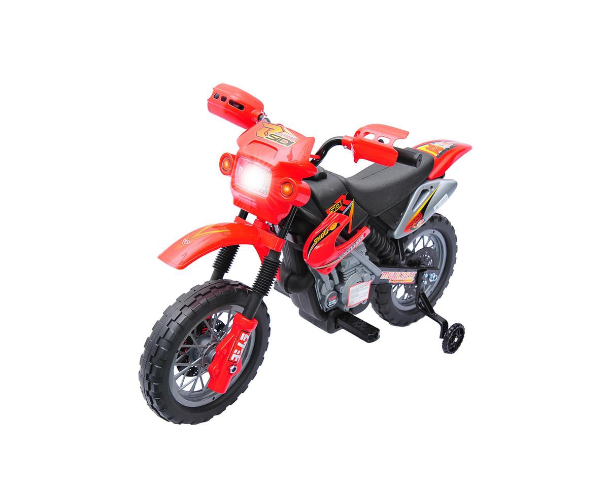Yobtop 6V Kids Electric Motorcycle Dirt Bike Training-Wheel Battery-Powered Rechargeable Ride-On Toy, Ages 5+ - Red