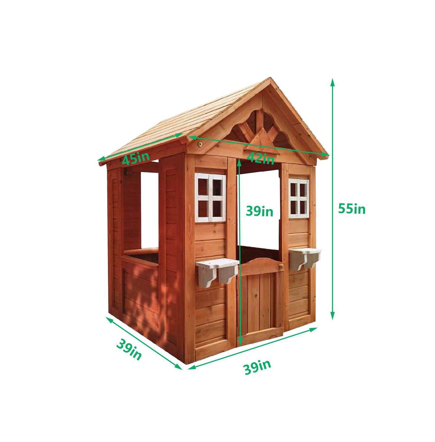 Детская игрушка YOBTOP Fir Wood Rot-Resistant Country-Style Playhouse with 2 Windows, Ages 3-8, цвет: Золотой коричневый — фото 3