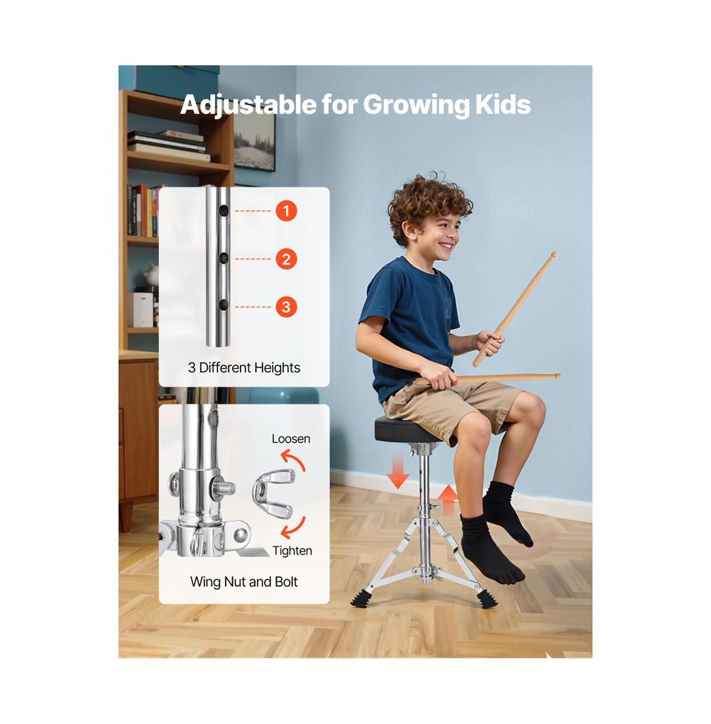 Детские игрушки YOBTOP Kids Adjustable 5-Piece Drum Set, Ages 6+, цвет: Красный — фото 6