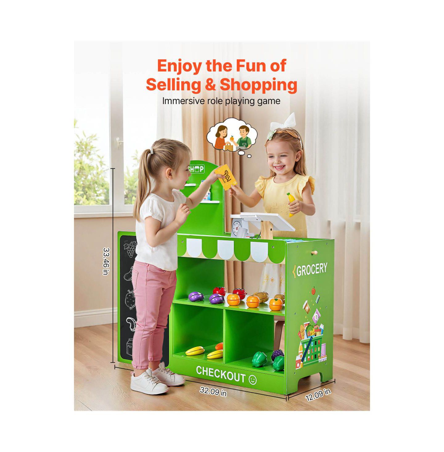 Детский игровой набор YOBTOP Grocery Store 35-Piece Moving Conveyor Belt and Scanner Playset, Ages 3+, цвет: Зелёный — фото 2