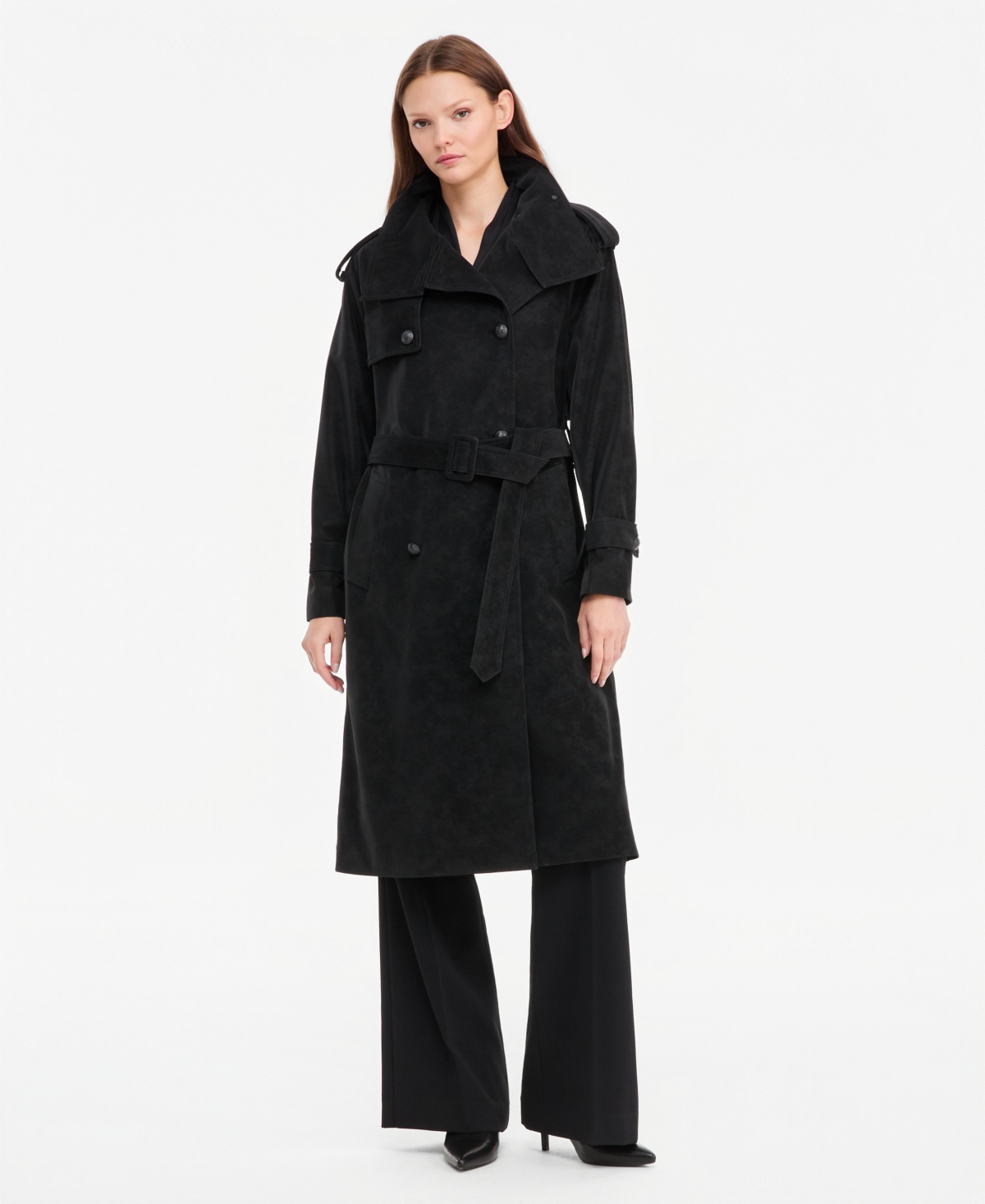 Kobi Halperin Women's Natalie Double-Breasted Faux Suede Trench Coat - Black