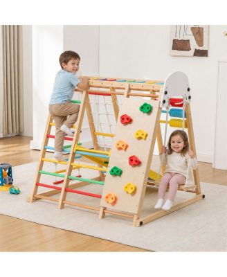 9-in-1 Foldable Wooden Climbing Frame with Slide, 176 lbs Capacity, Ages 3+