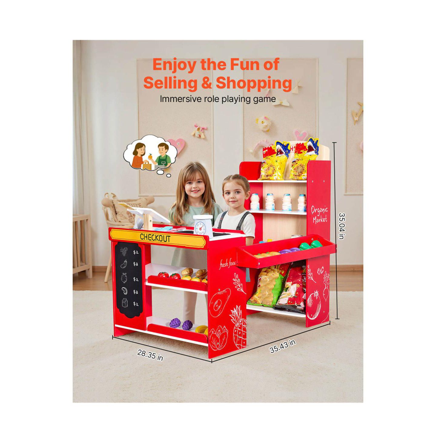 Детский игровой набор YOBTOP Kids Grocery Store Playset with Working Conveyor Belt and Cash Register, 35-Piece, Ages 3+, цвет: Разноцветный — фото 3