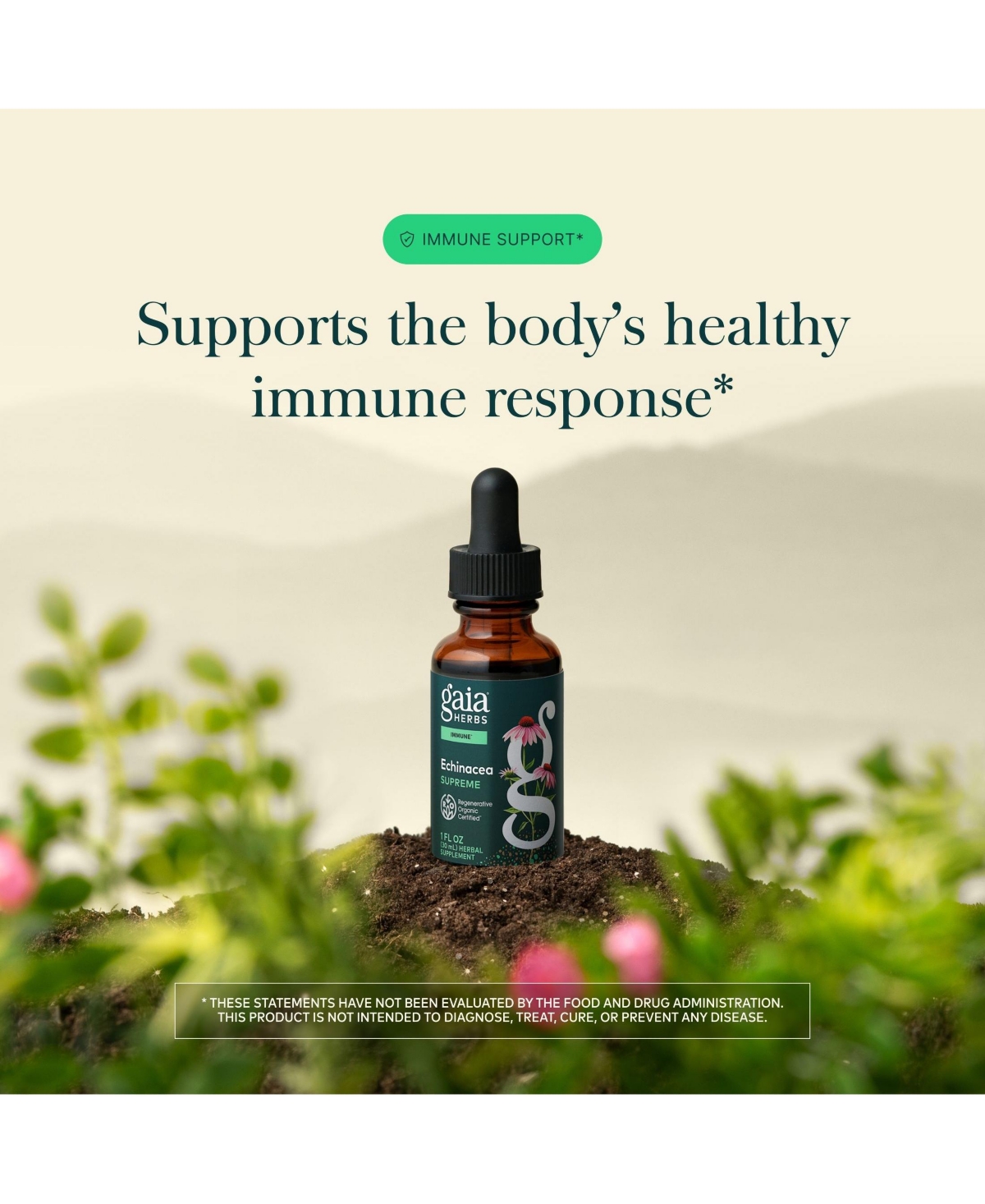 Gaia Herbs Echinacea Supreme Regenerative Certified Tinctures 1 fl oz