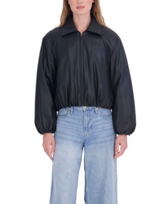Women's Bubble Hem Bomber Faux Leather Coat