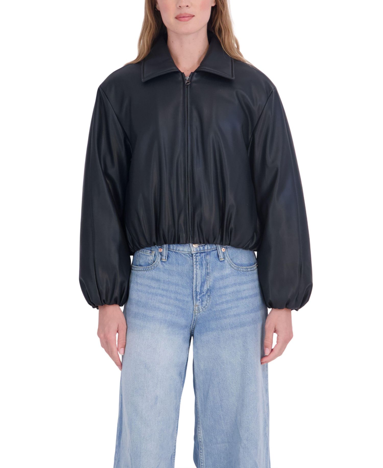 Women's Bubble Hem Bomber Faux Leather Coat