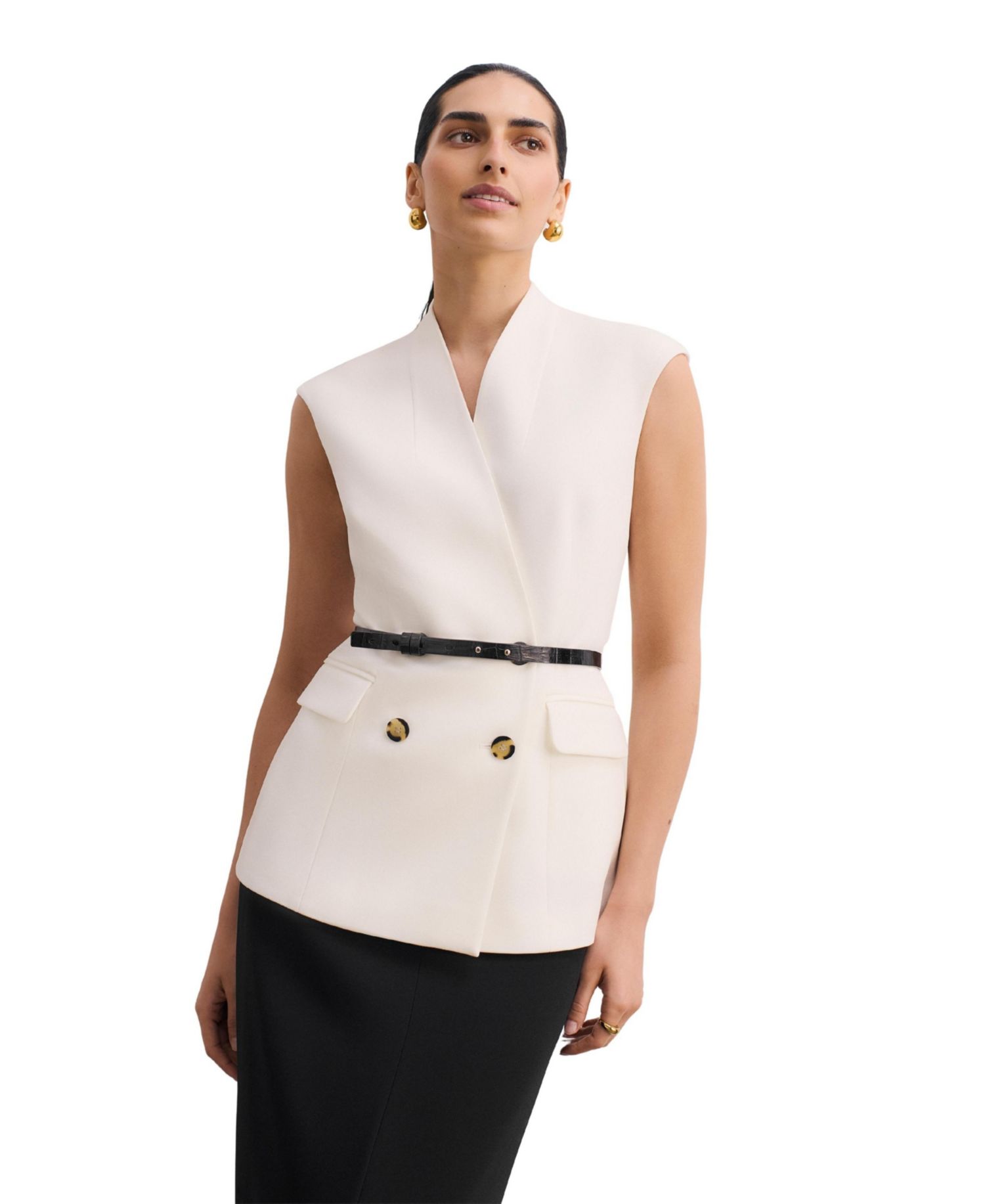 Women's Nera Double-Breasted Sleeveless V-Neck Waistcoat