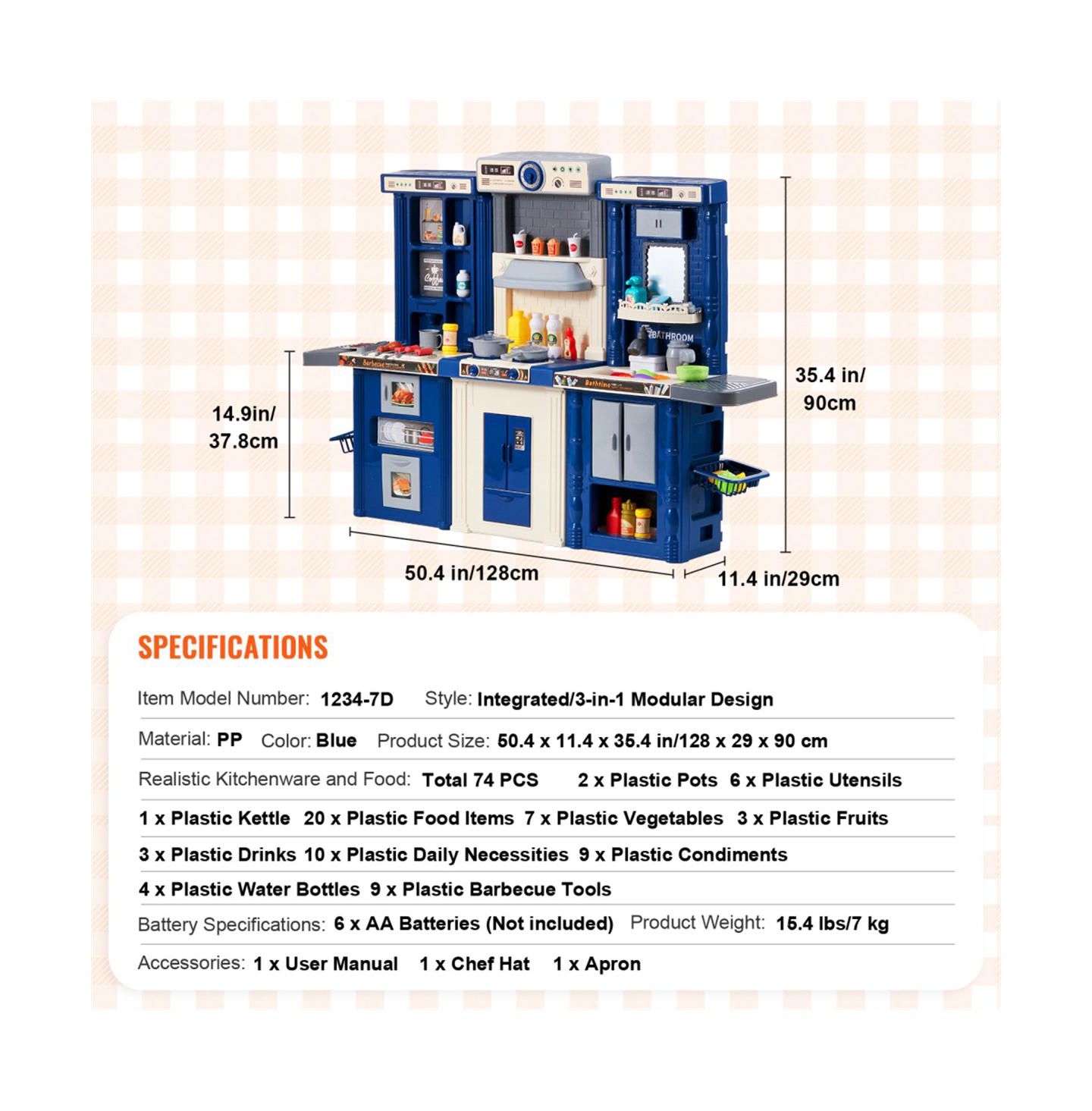 Детский игровой набор YOBTOP 3-in-1 Kids Kitchen Playset with 74 Accessories, Ages 3+, цвет: Синий — фото 3