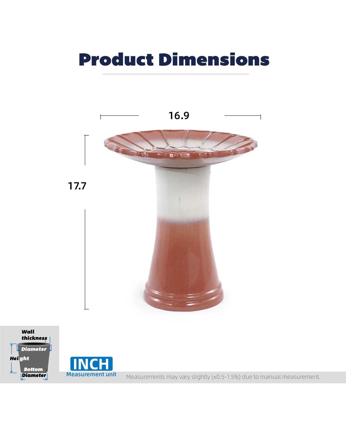 Yobtop Handmade Glazed Ceramic Bird Bath - 17" Scalloped Tray and 18" Pedestal Base, Gradient Glaze, Outdoor Bird Feeder for Yard Lawn