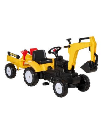 Digger Foot-Powered Excavator Ride-On Toy with Detachable Trailer, 77-lb Capacity, Ages 3-6