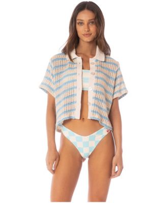 Women's Icy Stripes Wavy Collared Crop Shirt