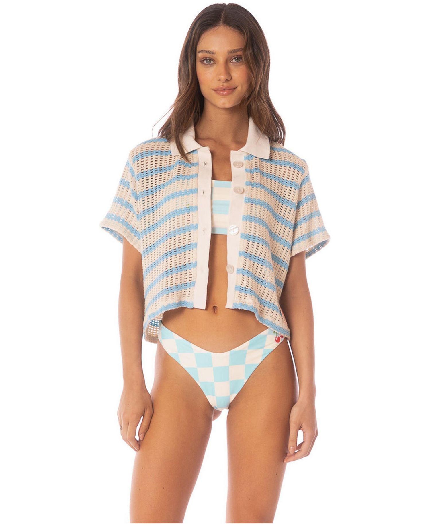 Women's Icy Stripes Wavy Collared Crop Shirt
