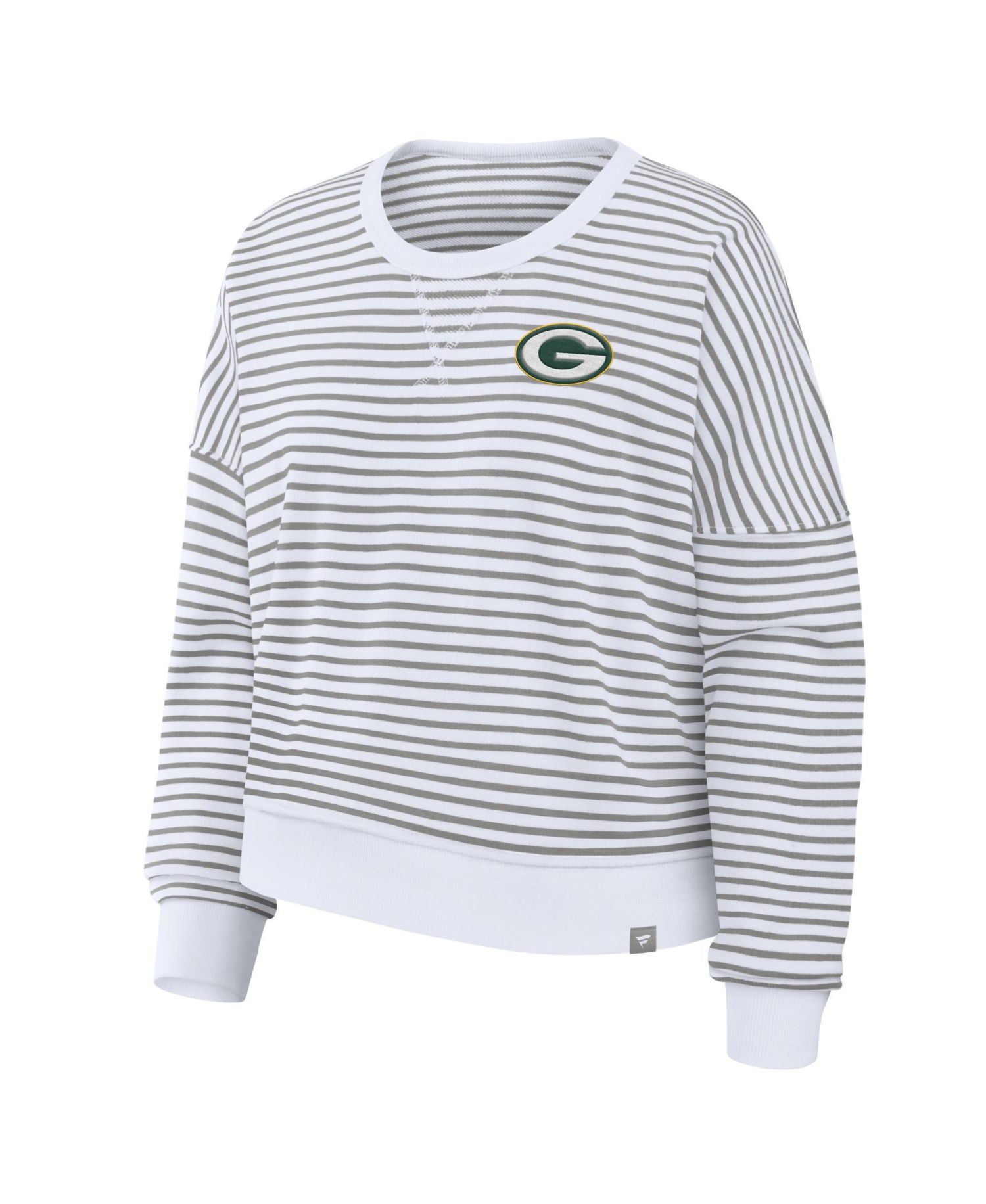 Women's White/Gray Green Bay Packers Striped Oversized French Terry Sweatshirt